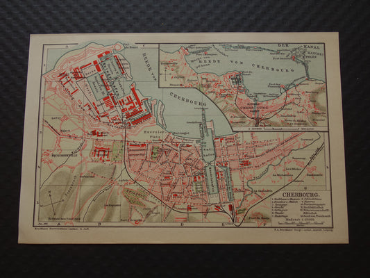 CHERBOURG antieke plattegrond oude kaart van Cherbourg Frankrijk uit 1911 - originele vintage historische kaarten met jaartal