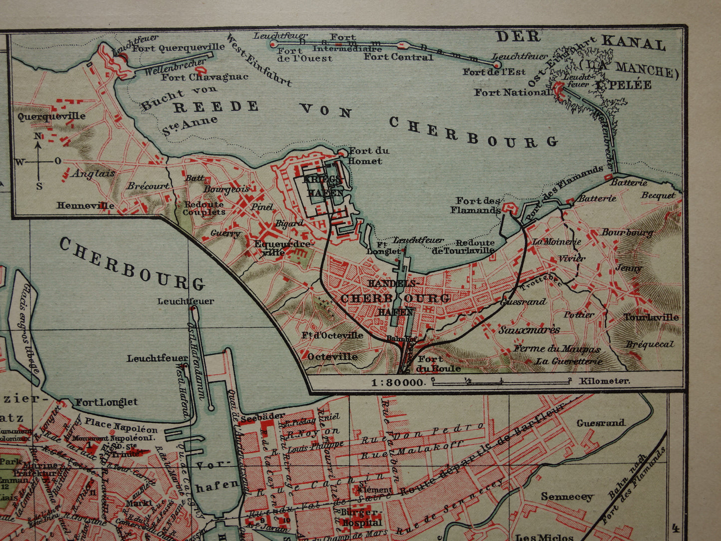 CHERBOURG antieke plattegrond oude kaart van Cherbourg Frankrijk uit 1911 - originele vintage historische kaarten met jaartal