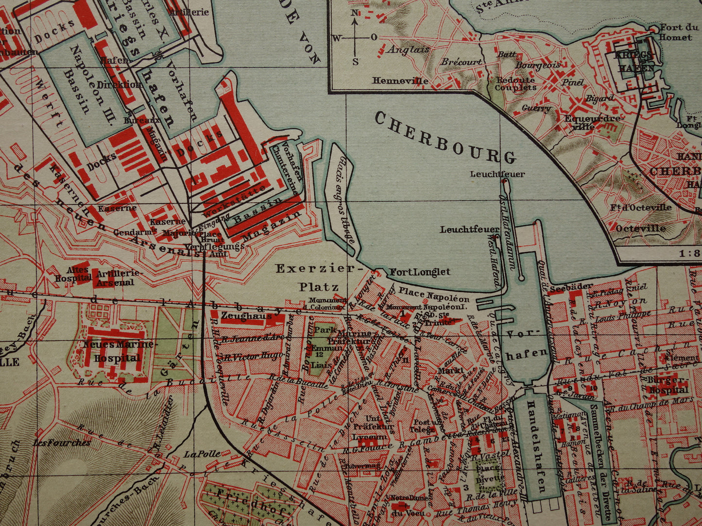 CHERBOURG antieke plattegrond oude kaart van Cherbourg Frankrijk uit 1911 - originele vintage historische kaarten met jaartal