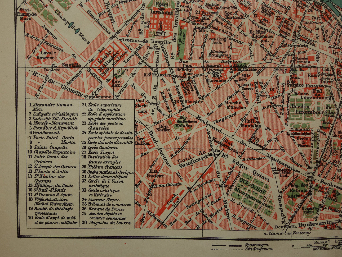 PARIJS oude plattegrond Originele antieke Nederlandse kaart van Parijs Frankrijk uit 1910 vintage historische kaarten