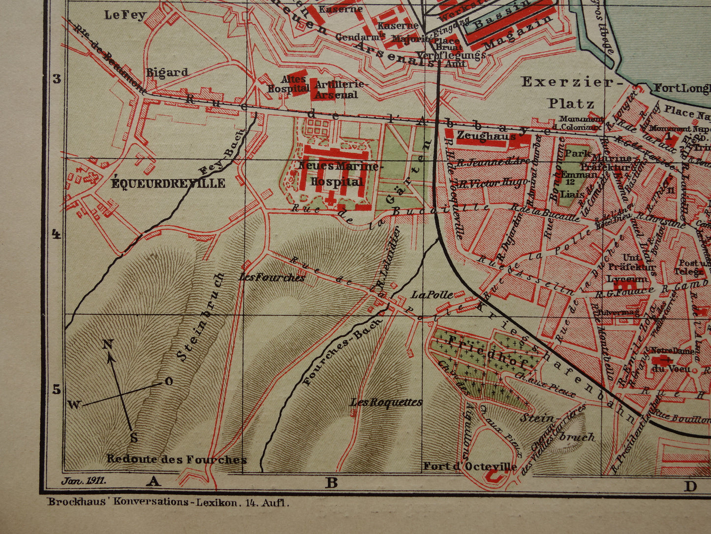 CHERBOURG antieke plattegrond oude kaart van Cherbourg Frankrijk uit 1911 - originele vintage historische kaarten met jaartal