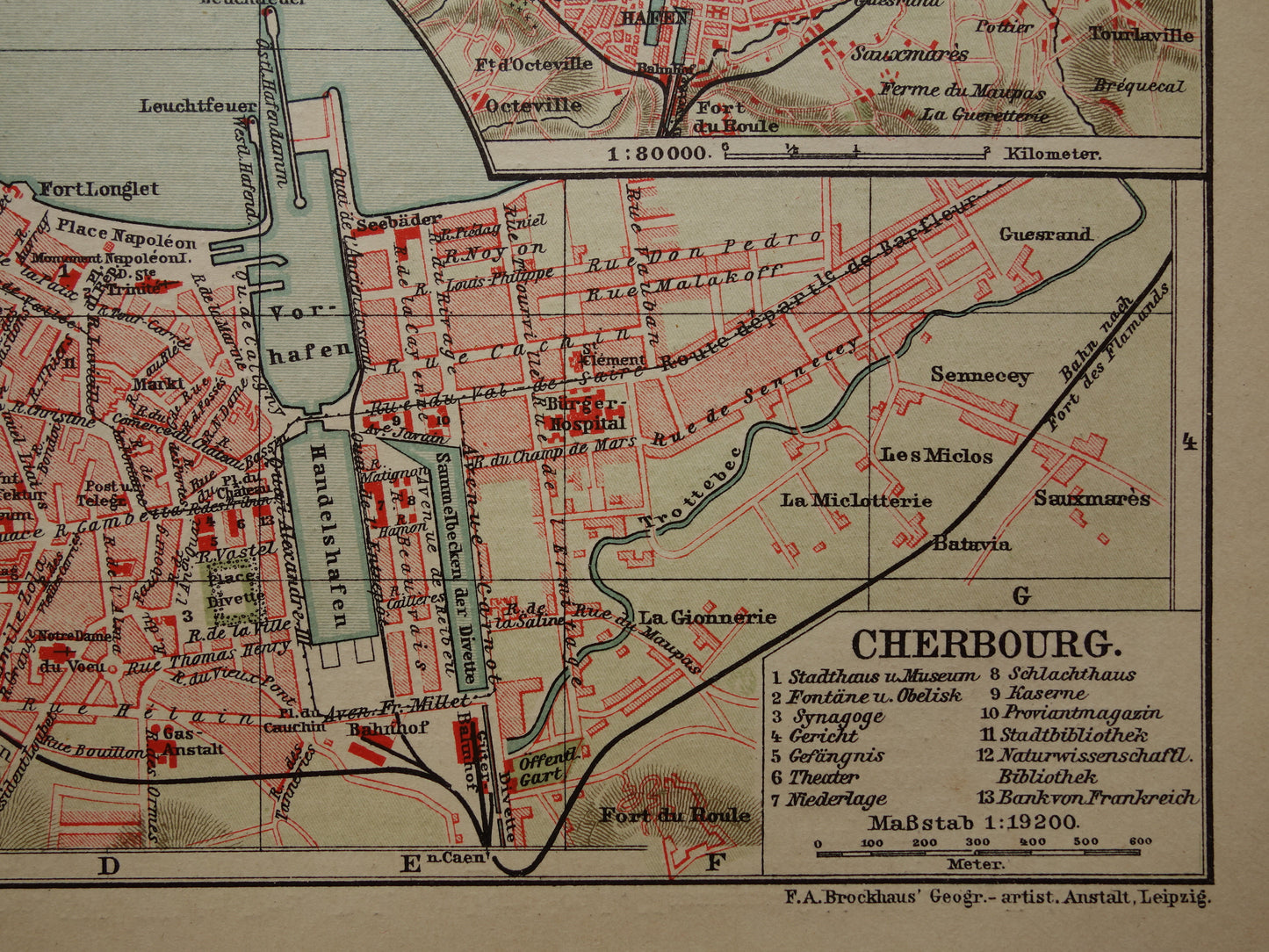 CHERBOURG antieke plattegrond oude kaart van Cherbourg Frankrijk uit 1911 - originele vintage historische kaarten met jaartal