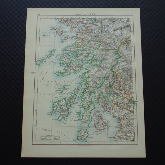 Oude kaart van het zuidwesten van Schotland uit 1901 originele antieke Engelse landkaart Schotland