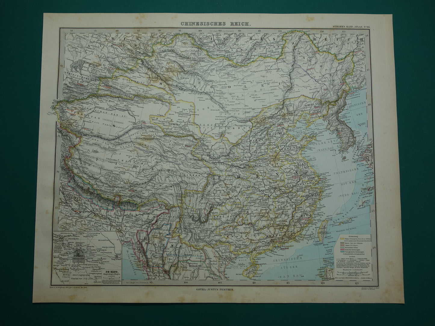 CHINA oude landkaart uit 1884 originele antieke Duitse kaart van China 37x46 cm groot