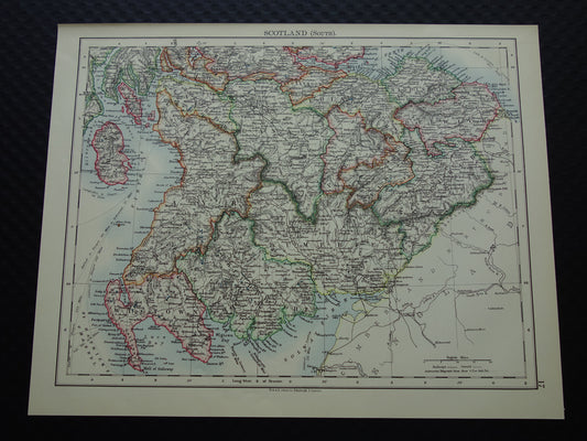SCHOTLAND Oude kaart van het zuiden van Schotland uit 1901 originele antieke Engelse landkaart