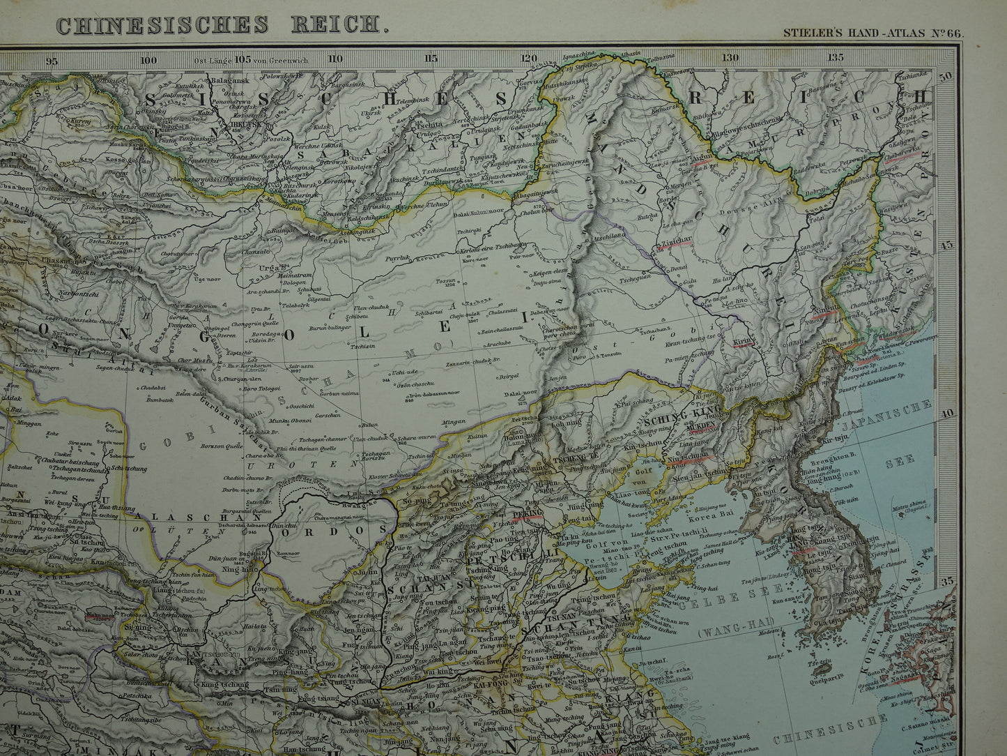 CHINA oude landkaart uit 1884 originele antieke Duitse kaart van China 37x46 cm groot