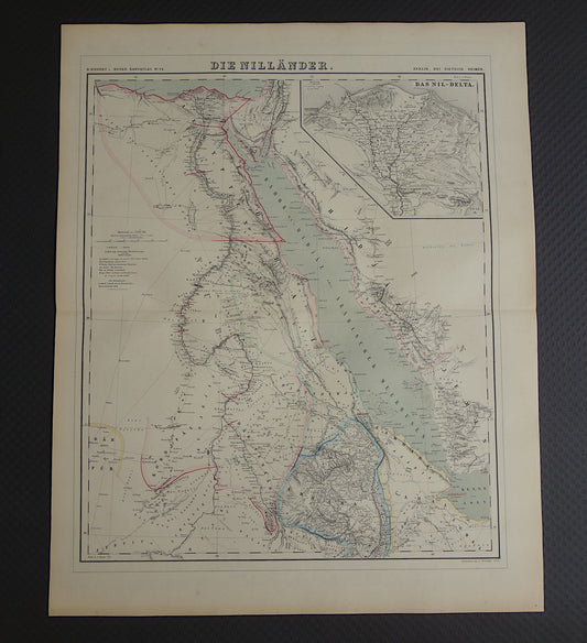 EGYPTE oude kaart van Rode Zee gebied Grote antieke landkaart Sudan, Djibouti, Ethiopië en Saoedi-Arabië met jaartal - vintage poster Afrika 1856