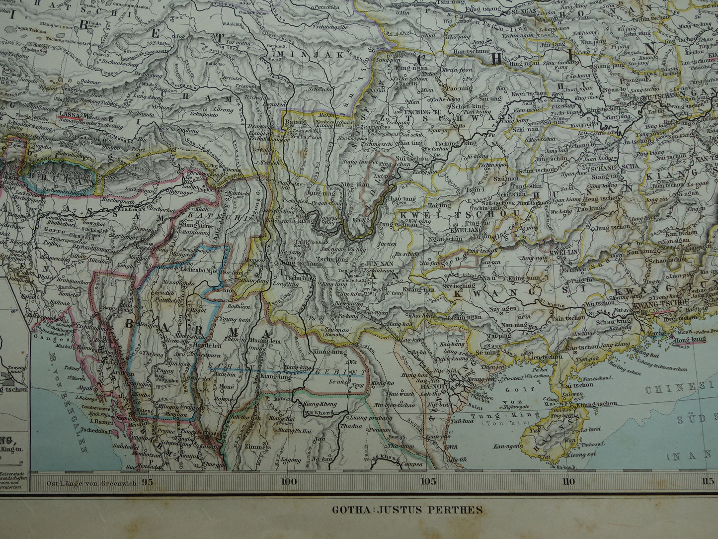 CHINA oude landkaart uit 1884 originele antieke Duitse kaart van China 37x46 cm groot