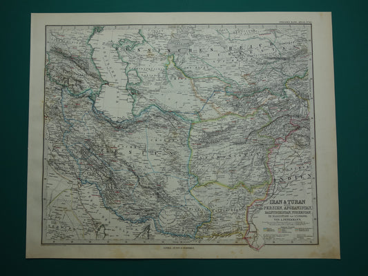 IRAN oude landkaart uit 1884 originele antieke Duitse kaart van Kaspische Zee 37x46 cm groot (Copy)