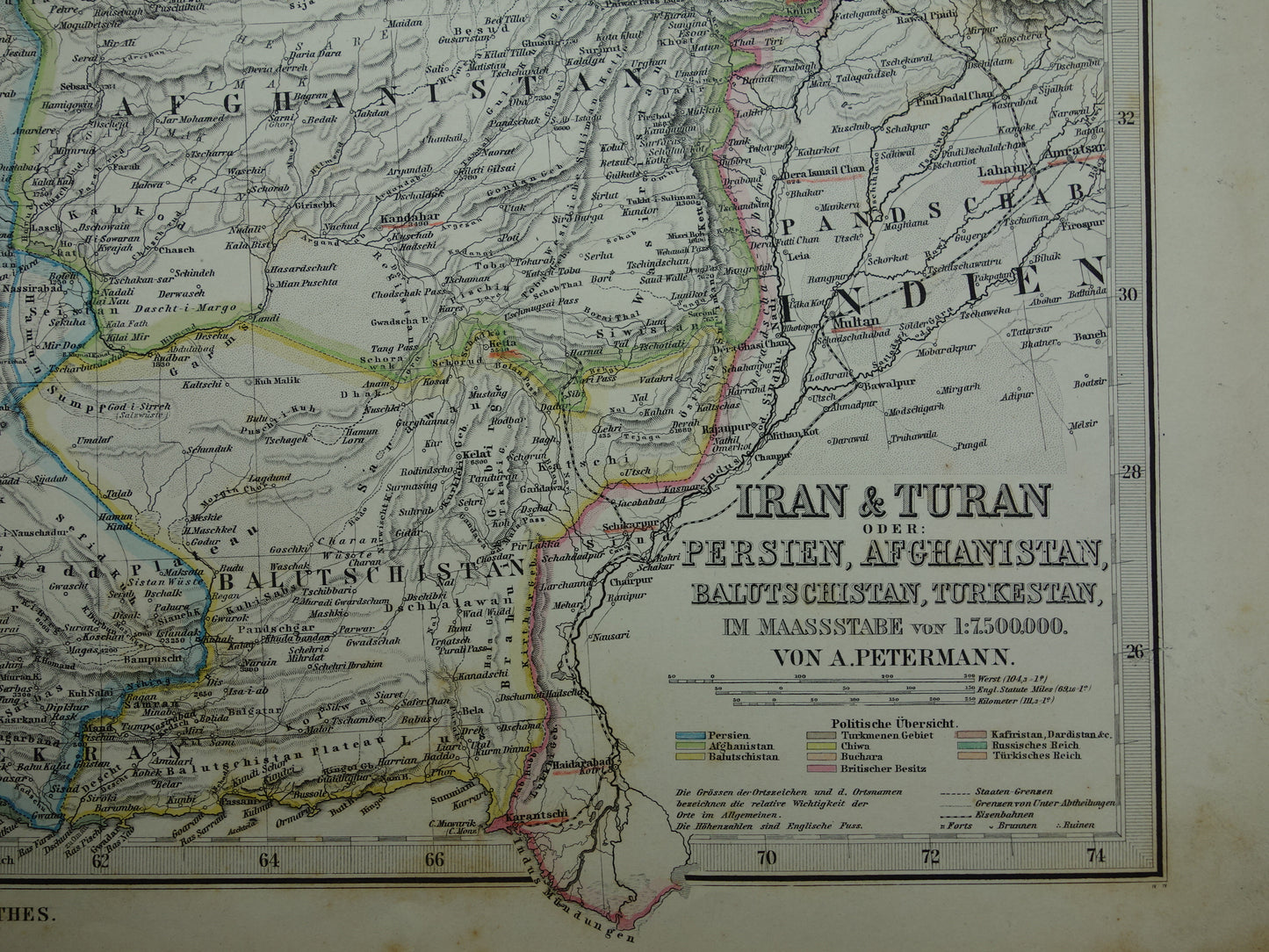 IRAN oude landkaart uit 1884 originele antieke Duitse kaart van Kaspische Zee 37x46 cm groot