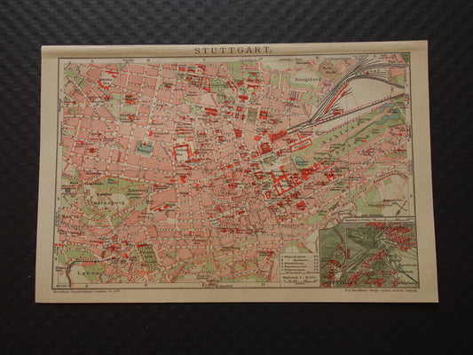 STUTTGART antieke plattegrond oude kaart van Stuttgart uit 1911 - originele vintage historische kaarten met jaartal