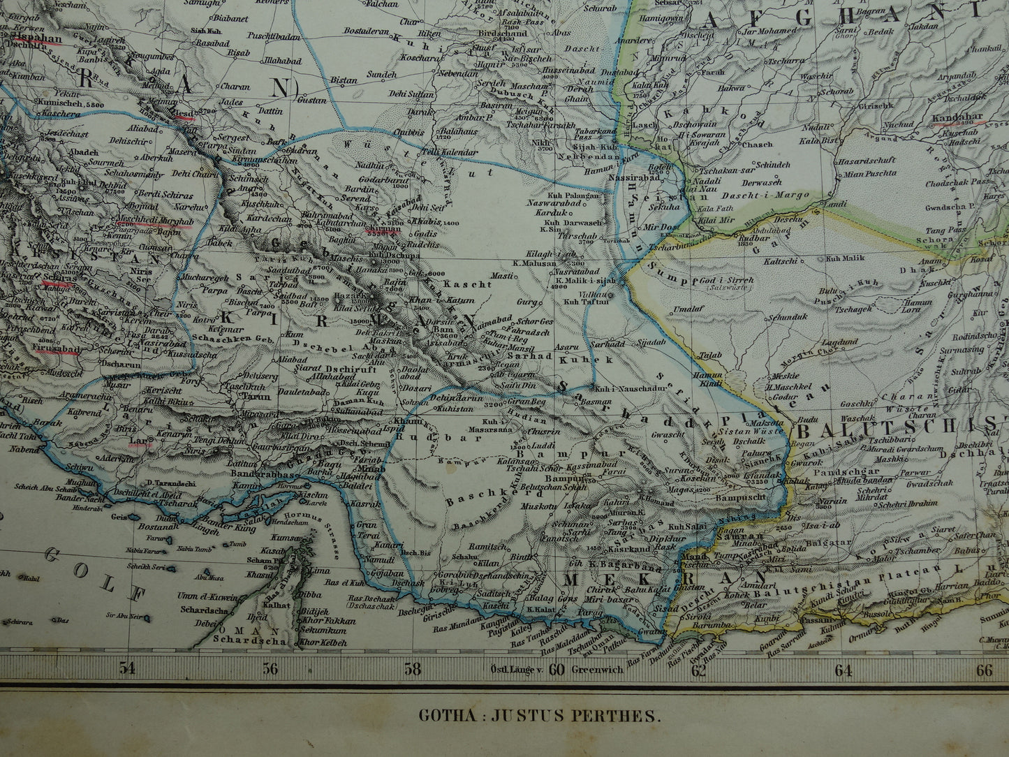 IRAN oude landkaart uit 1884 originele antieke Duitse kaart van Kaspische Zee 37x46 cm groot