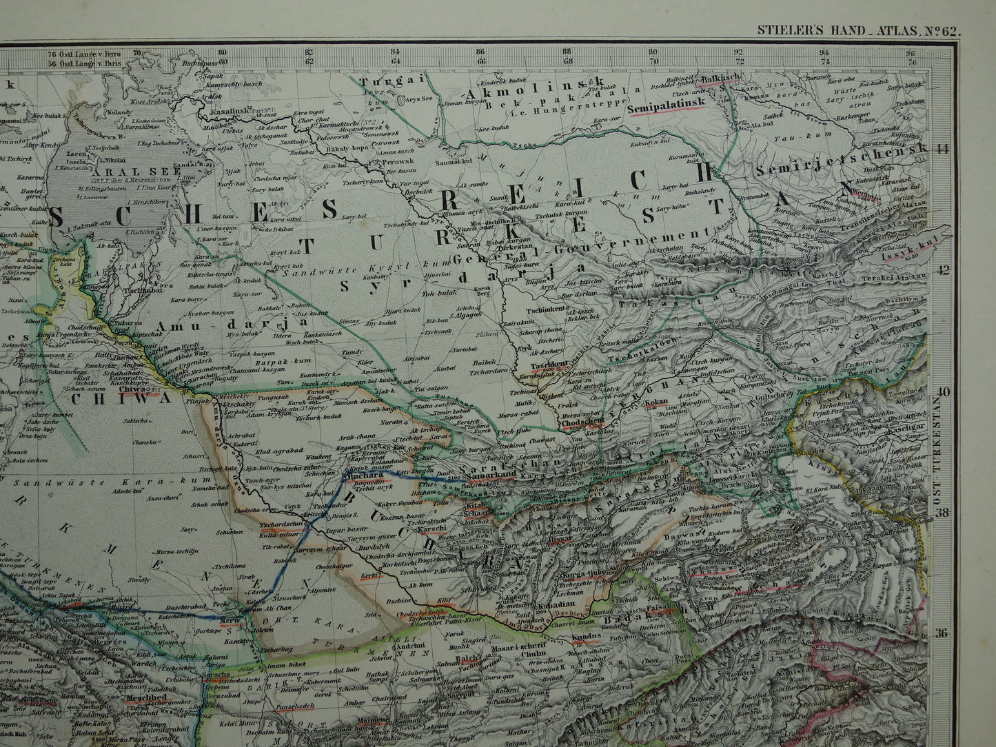 IRAN oude landkaart uit 1884 originele antieke Duitse kaart van Kaspische Zee 37x46 cm groot