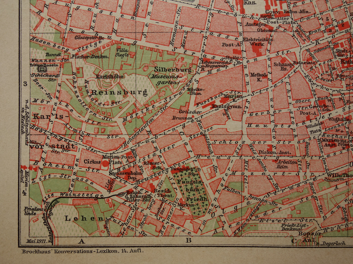 STUTTGART antieke plattegrond oude kaart van Stuttgart uit 1911 - originele vintage historische kaarten met jaartal
