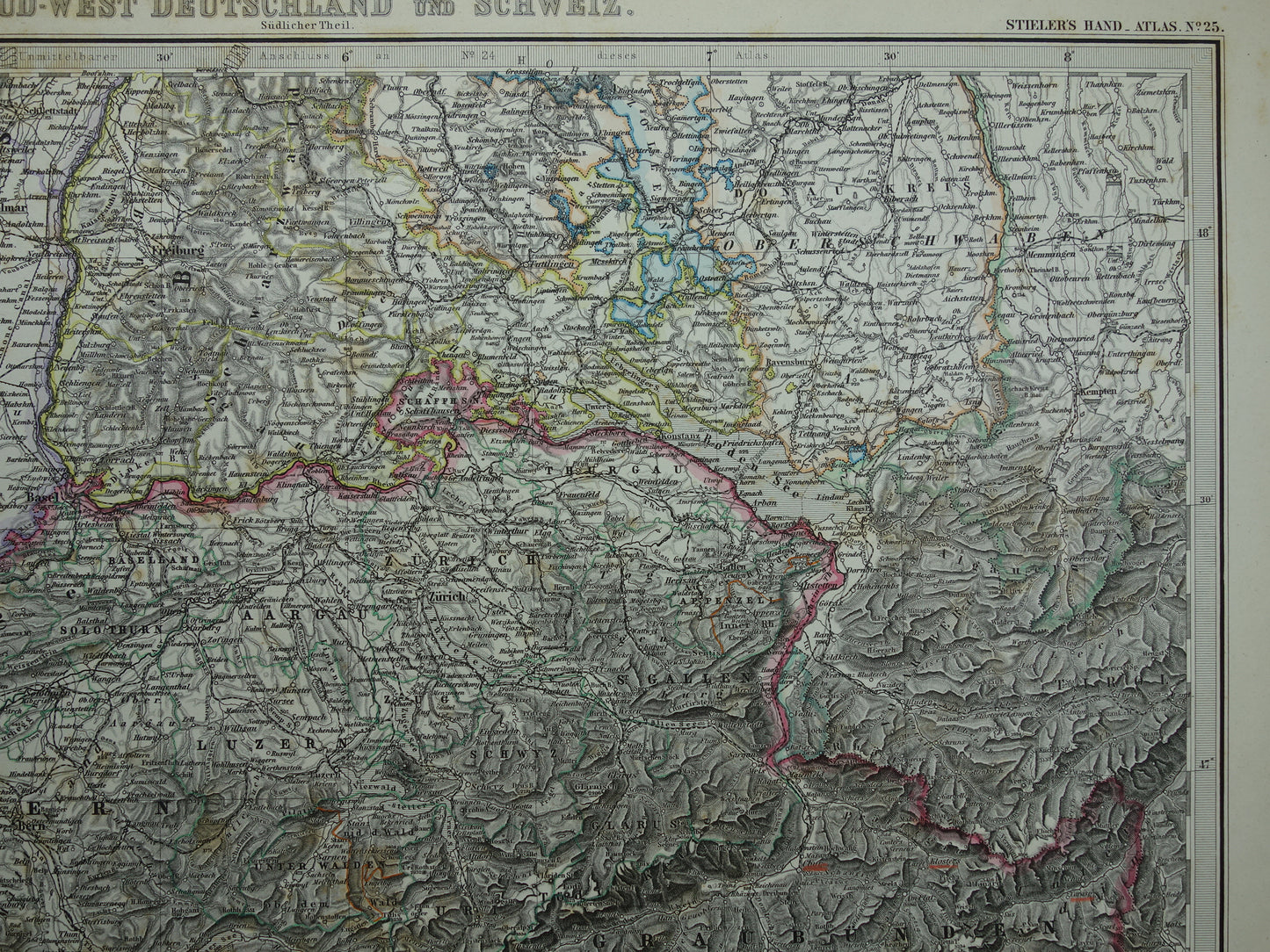 ZWITSERLAND oude landkaart 1884 originele antieke Duitse kaart