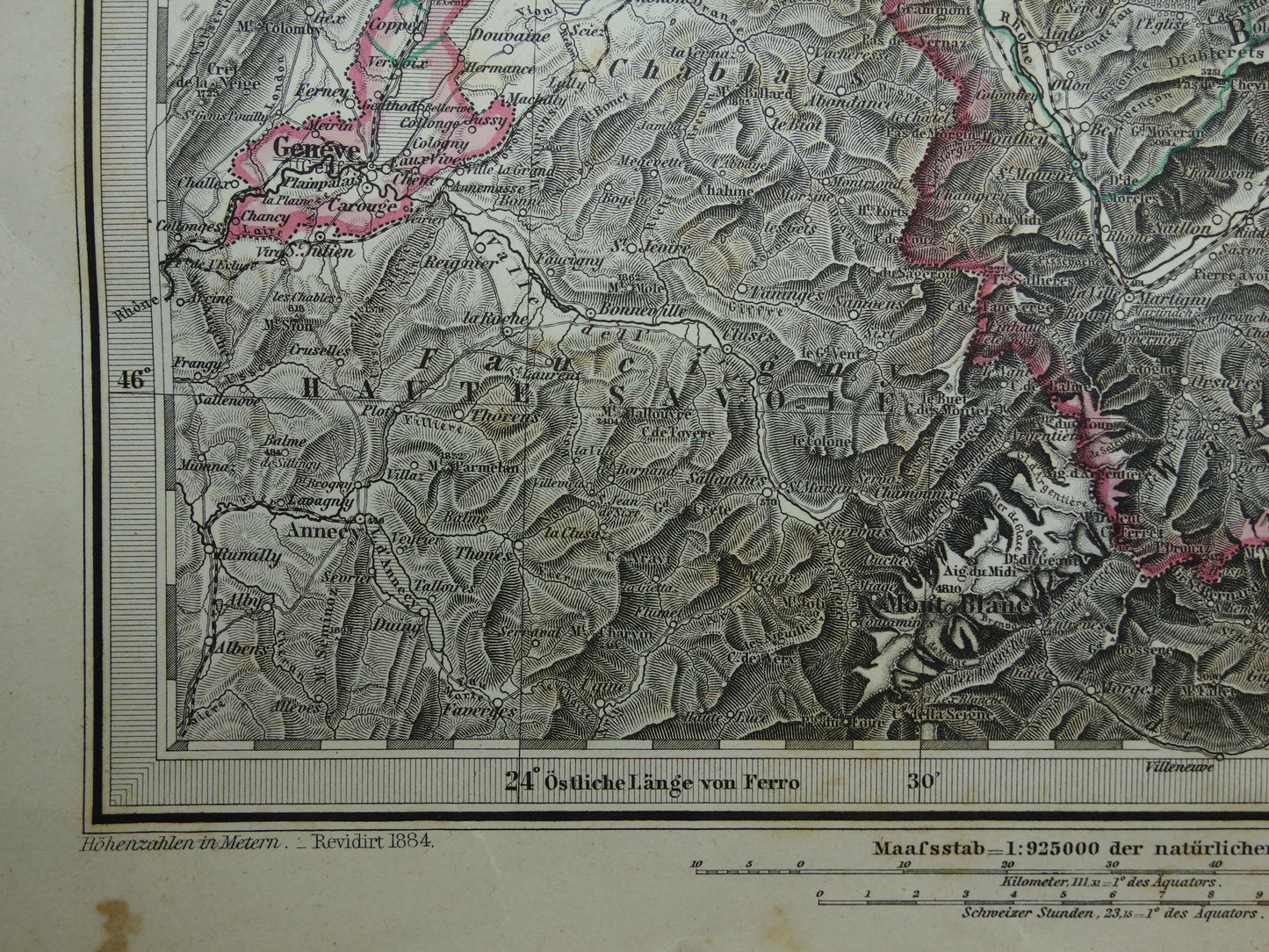 ZWITSERLAND oude landkaart 1884 originele antieke Duitse kaart