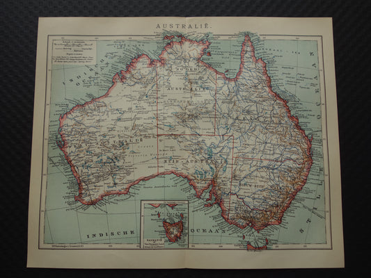 AUSTRALIE oude landkaart van Australië uit 1915 originele antieke Nederlandse kaart - vintage landkaarten