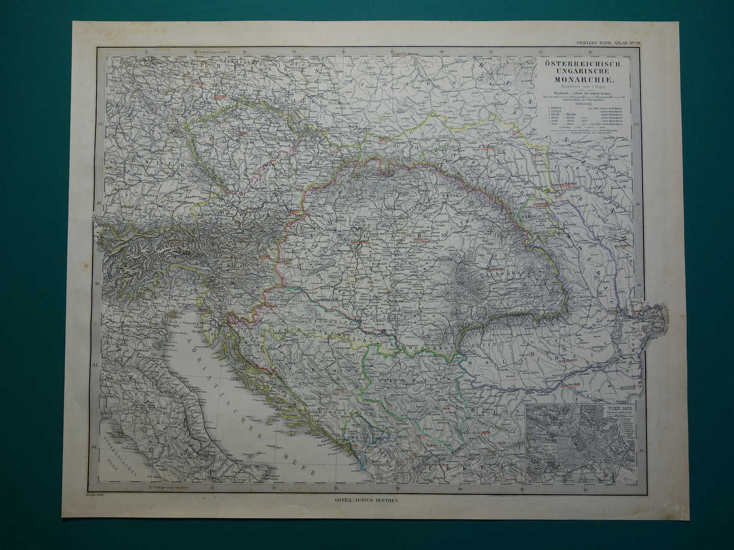 OOSTENRIJK-HONGARIJE oude landkaart uit 1884 originele antieke Duitse kaart van  37x46 cm groot