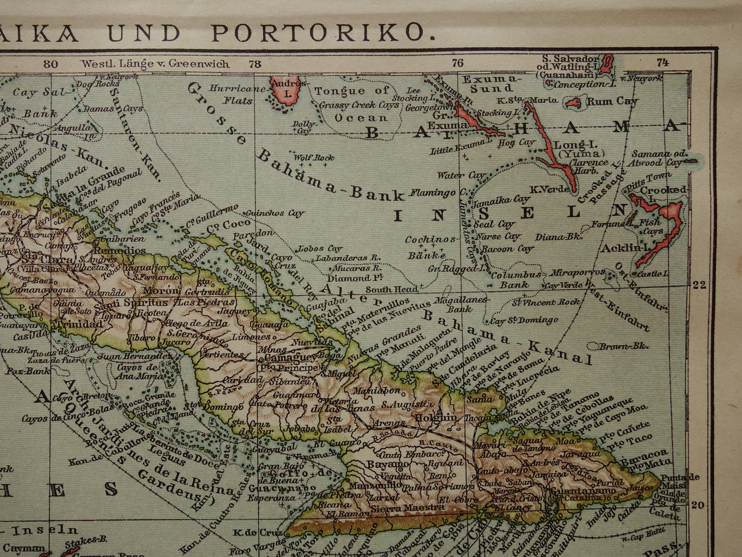 CUBA Antieke landkaart van Cuba en Jamaica Klein formaat met jaartal