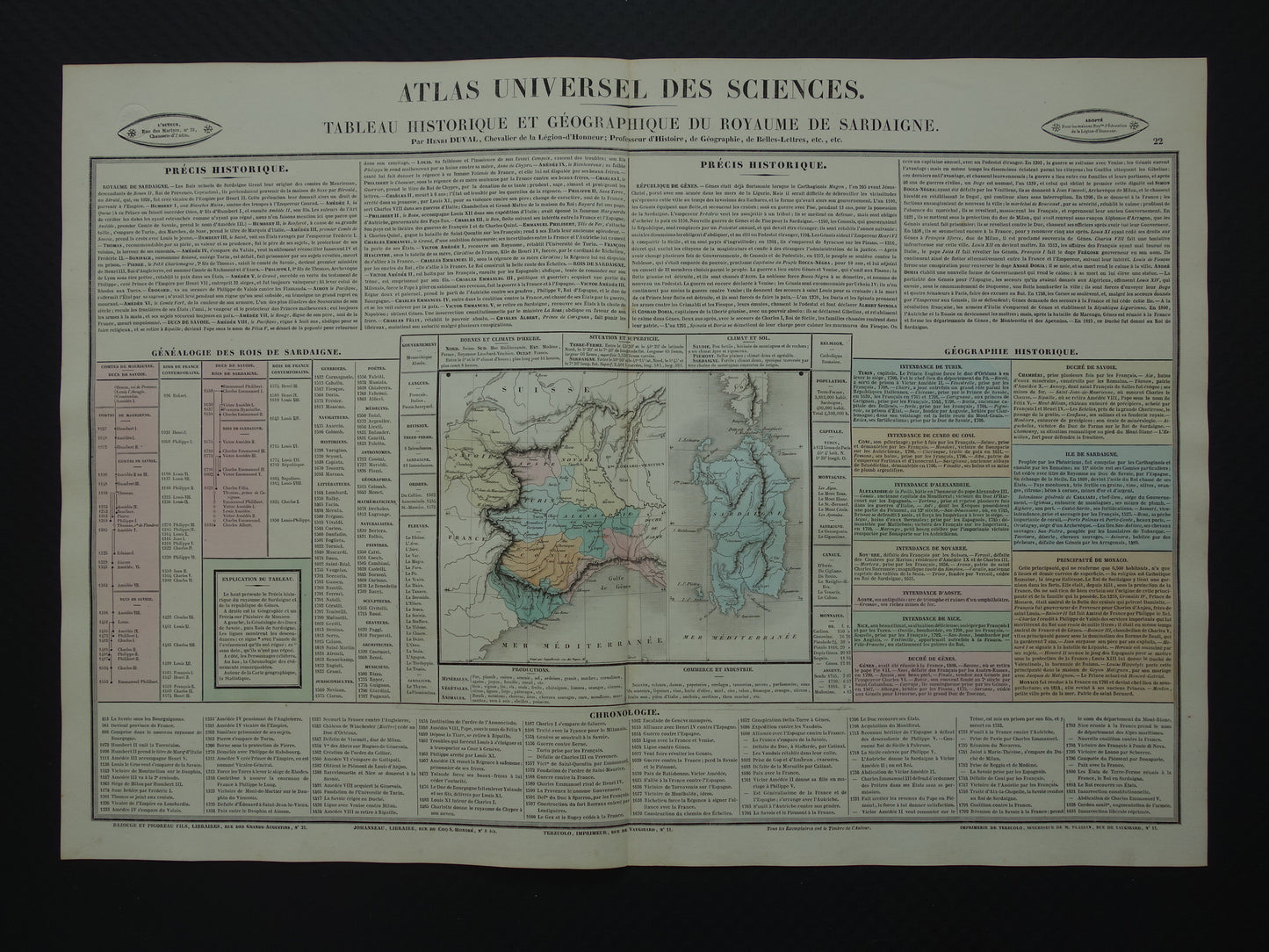 22 Tableau historique et geographique du royaume de sardaigne