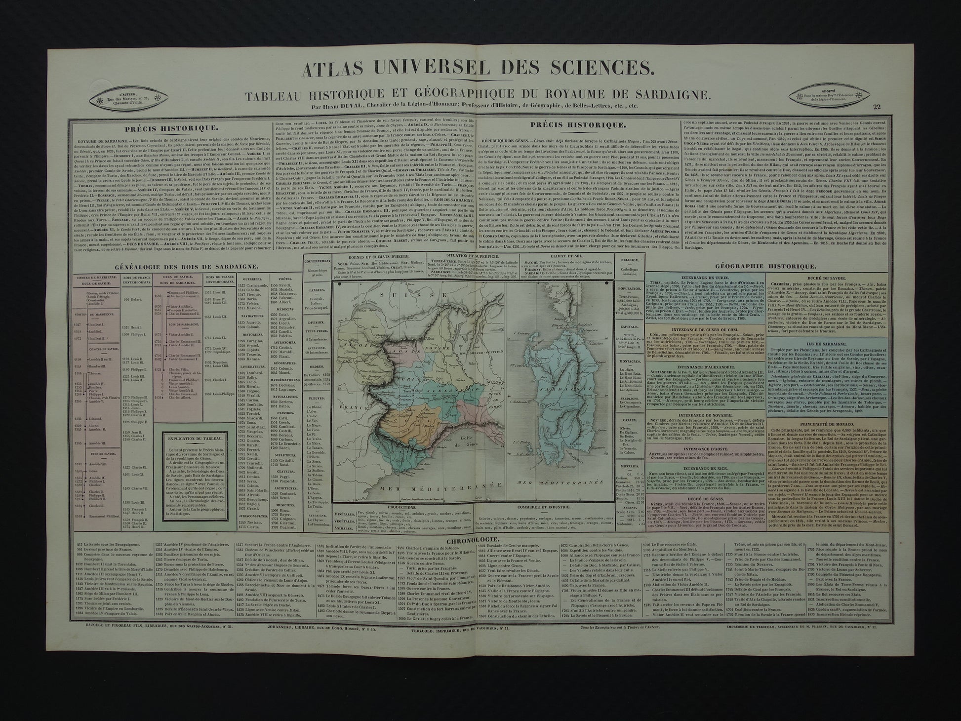 22 Tableau historique et geographique du royaume de sardaigne