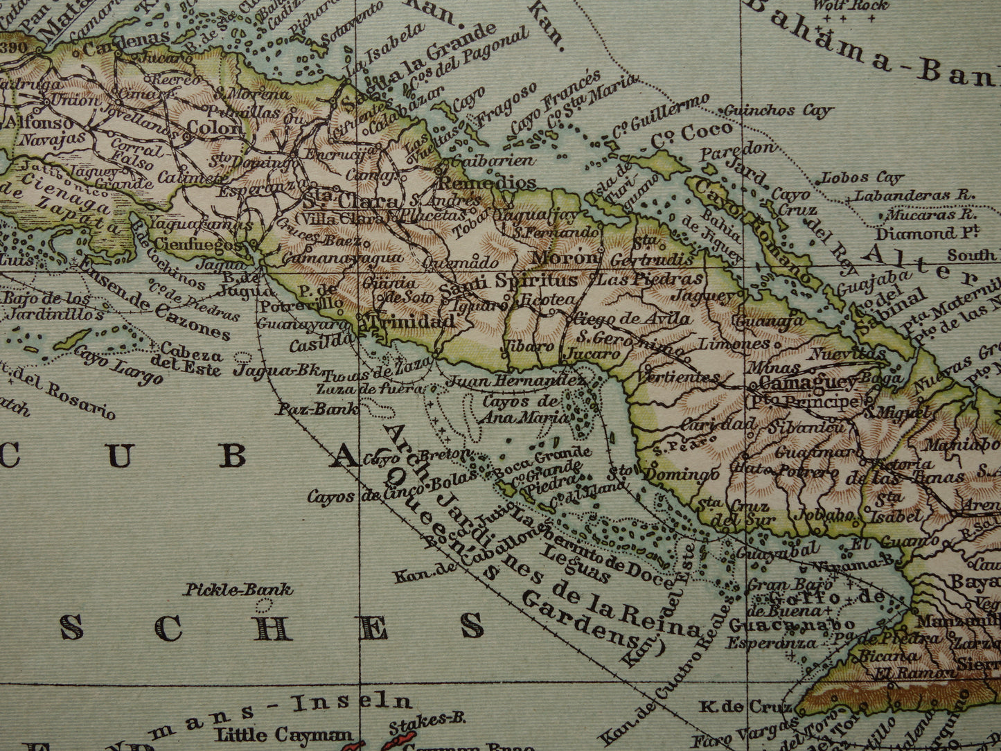 CUBA Antieke landkaart van Cuba en Jamaica Klein formaat met jaartal