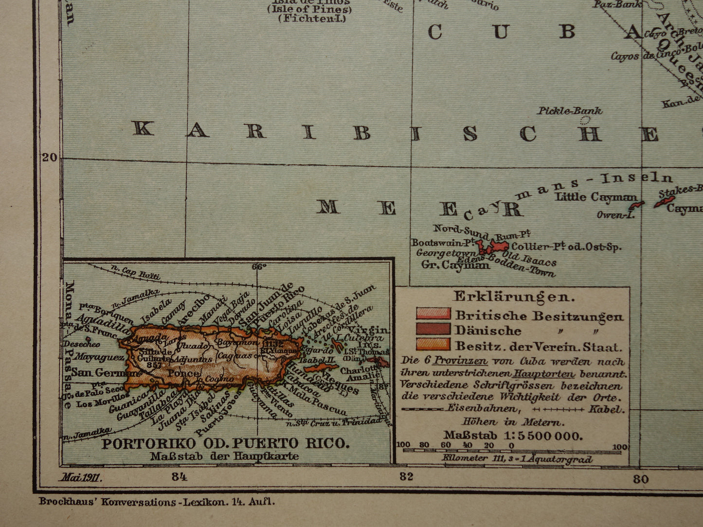 CUBA Antieke landkaart van Cuba en Jamaica Klein formaat met jaartal