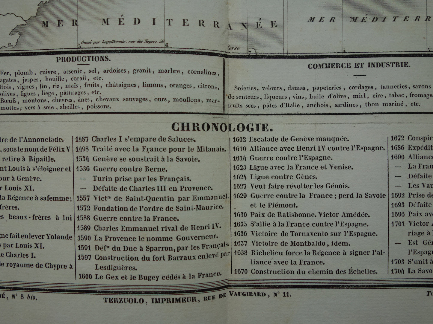 Koninkrijk Sardinië Oude kaart Italië 1837 grote antieke gravure over geschiedenis van Koninkrijk Sardinië met vintage landkaart