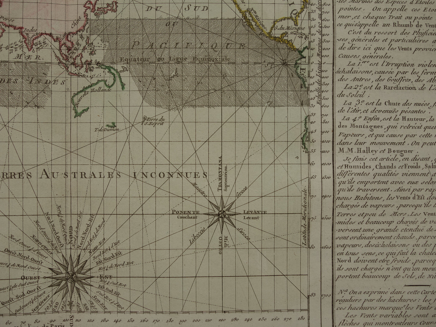 Oude wereldkaart 1761 Grote originele historische landkaart van de wereld Windrichtingen Windroos