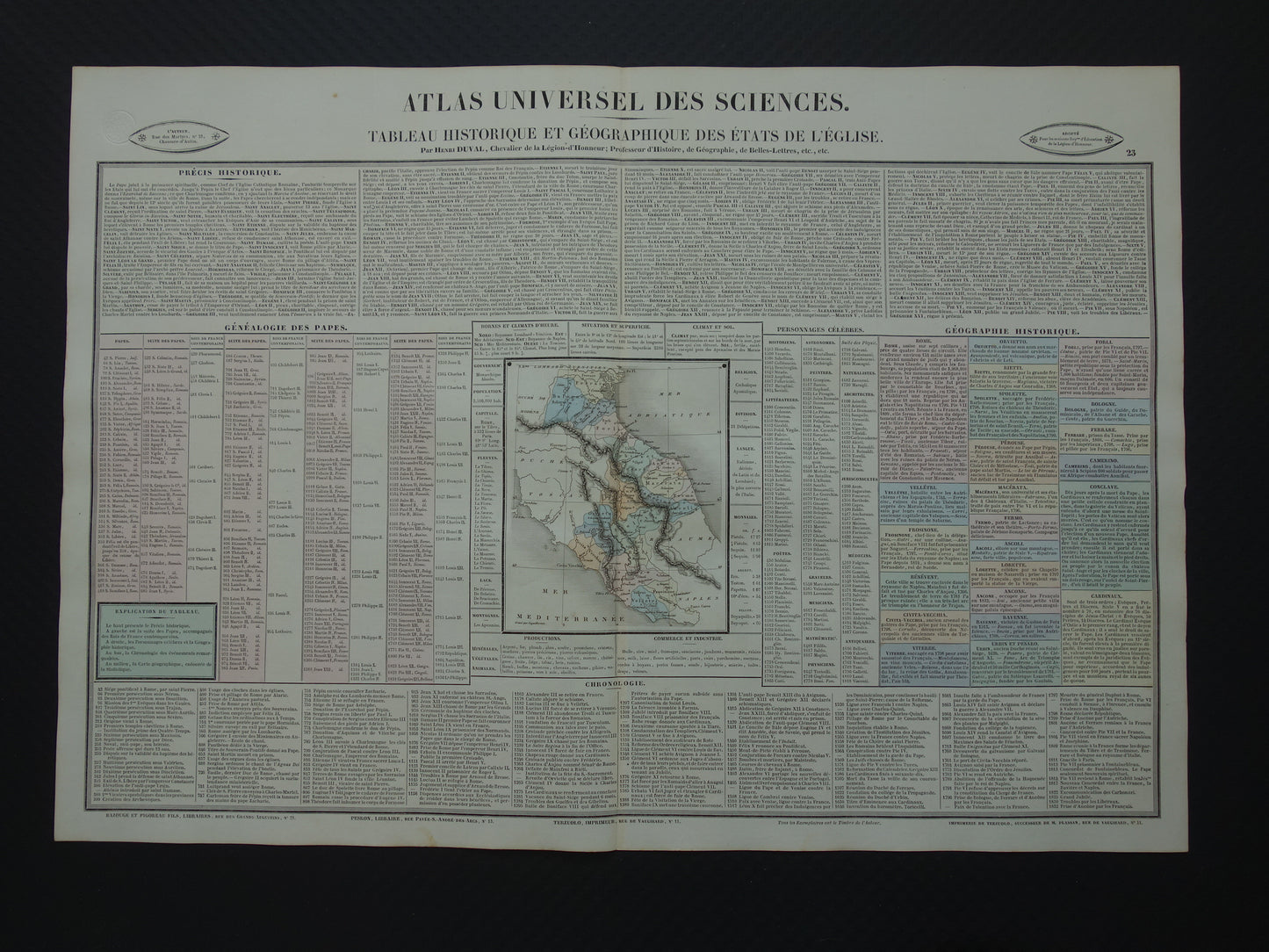 KERKELIJKE STAAT Oude kaart Italië 1837 grote antieke gravure over geschiedenis van Italië Pauselijke Staat met vintage landkaart