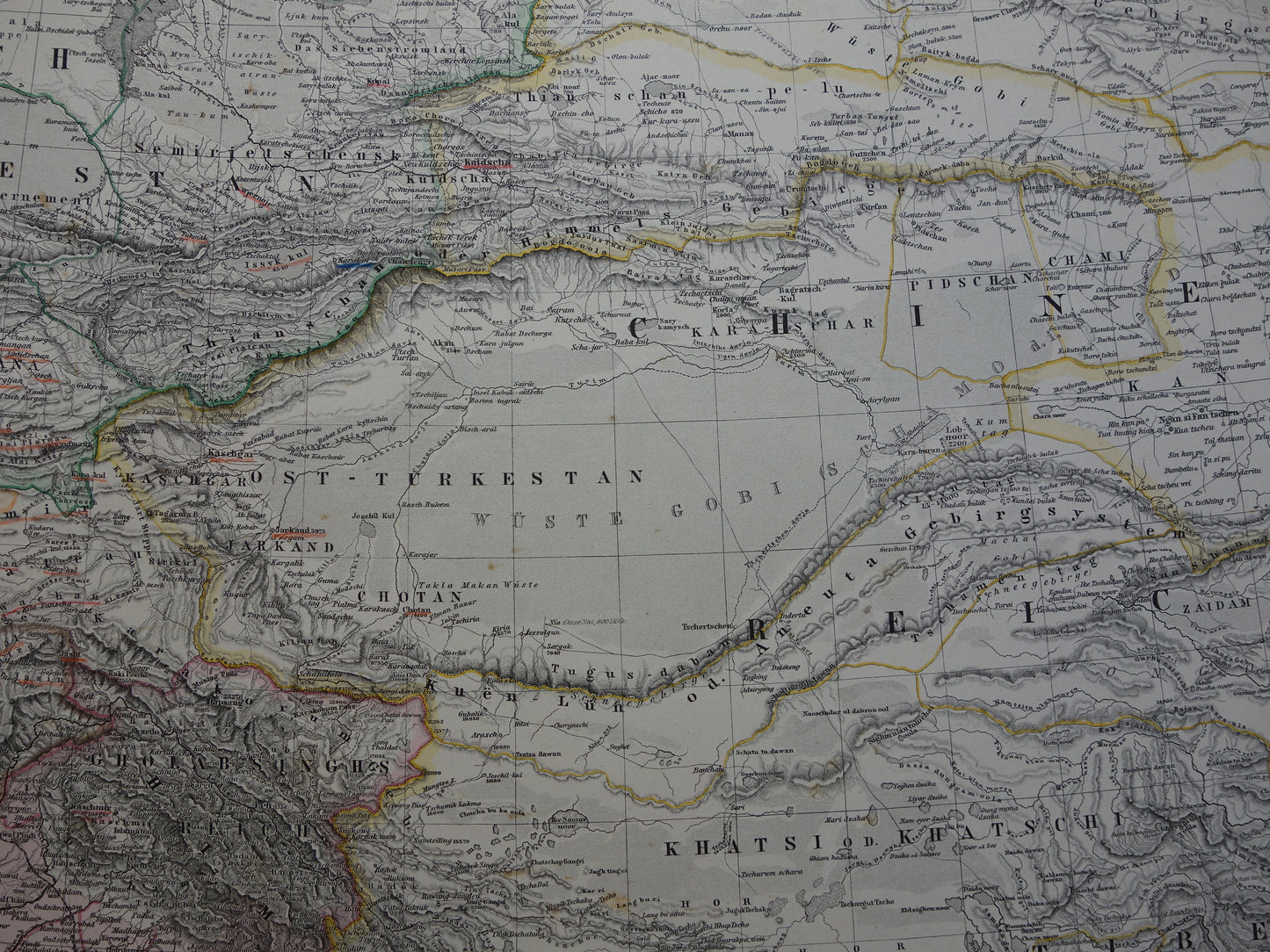 Centraal-Azië oude landkaart uit 1884 originele antieke Duitse kaart van Tibet Kashmir Himalaya gebergte 37x46 cm groot