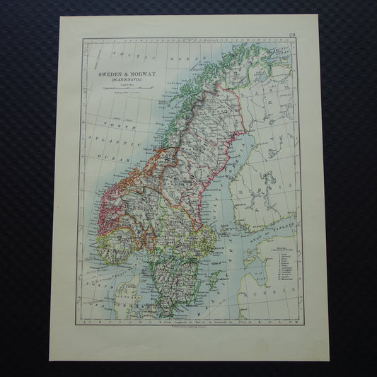 Zweden en Noorwegen Oude kaart van Scandinavië uit 1901 originele antieke Engelse landkaart