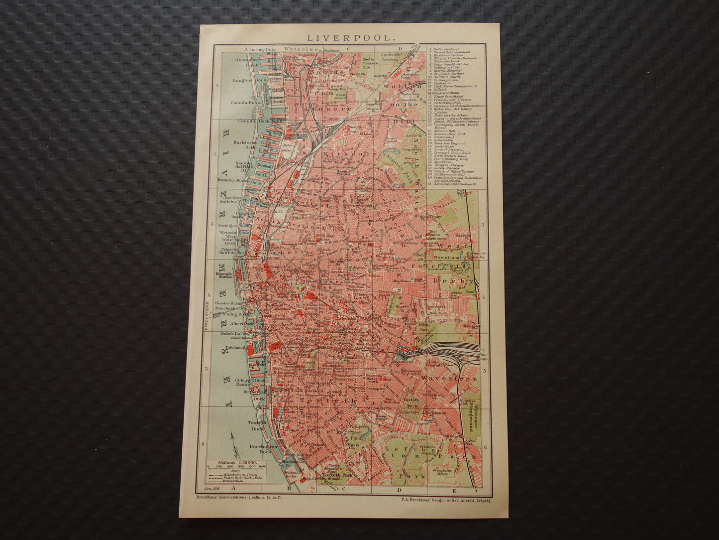 LIVERPOOL antieke plattegrond oude kaart van Liverpool uit 1911 - originele vintage historische kaarten met jaartal