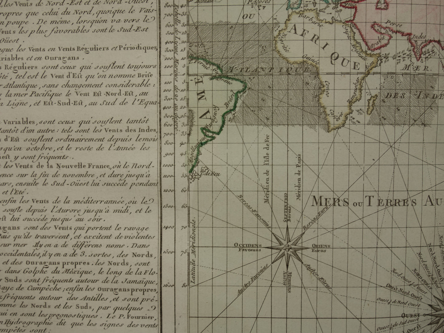 Oude wereldkaart 1761 Grote originele historische landkaart van de wereld Windrichtingen Windroos