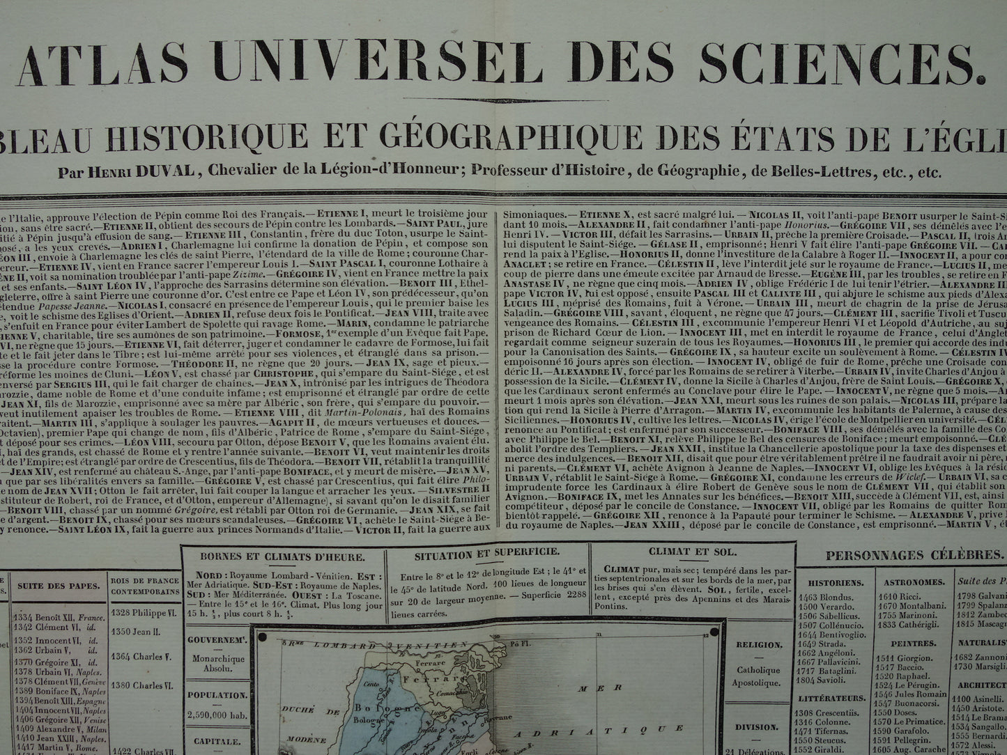 KERKELIJKE STAAT Oude kaart Italië 1837 grote antieke gravure over geschiedenis van Italië Pauselijke Staat met vintage landkaart