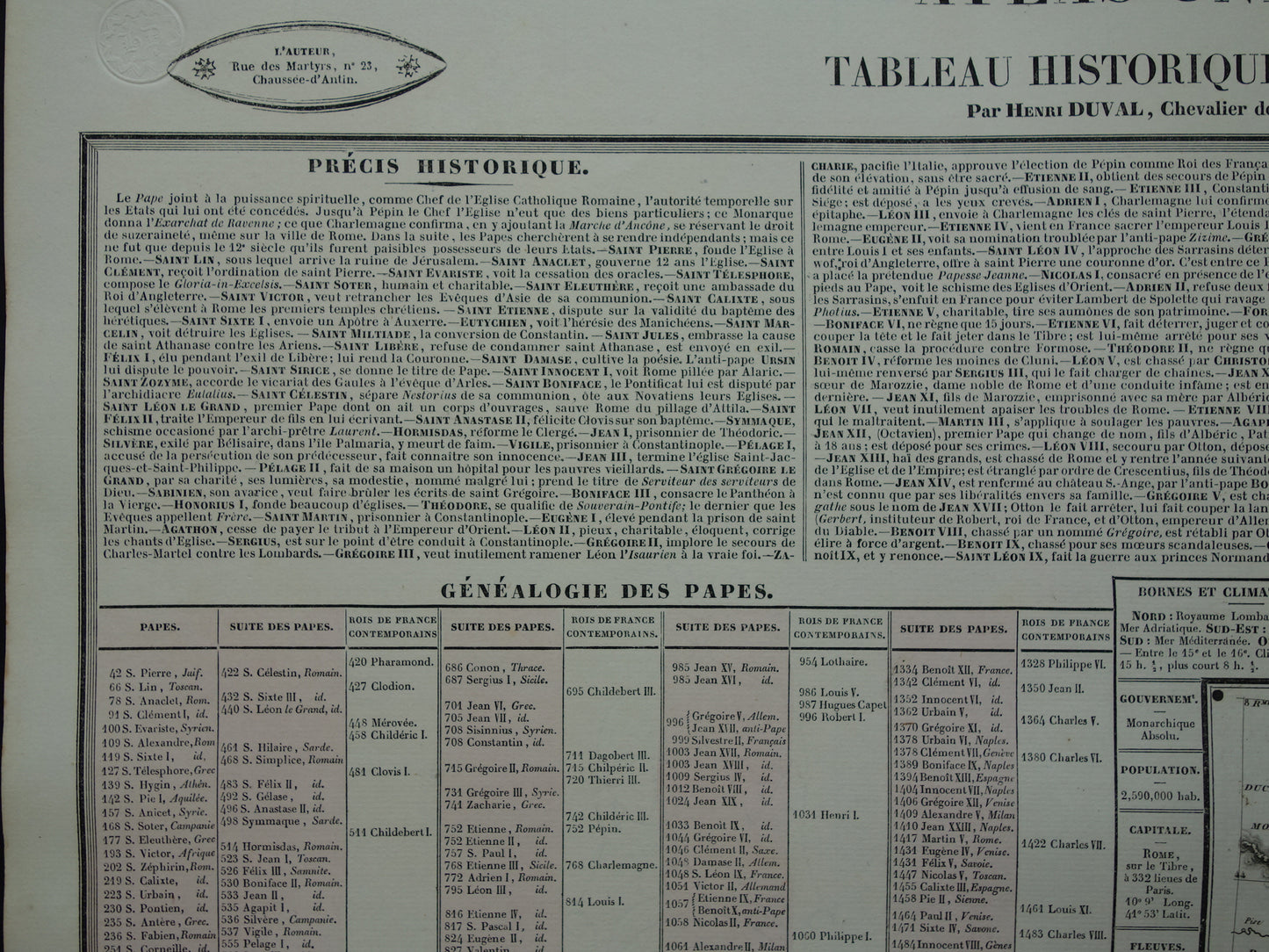 KERKELIJKE STAAT Oude kaart Italië 1837 grote antieke gravure over geschiedenis van Italië Pauselijke Staat met vintage landkaart