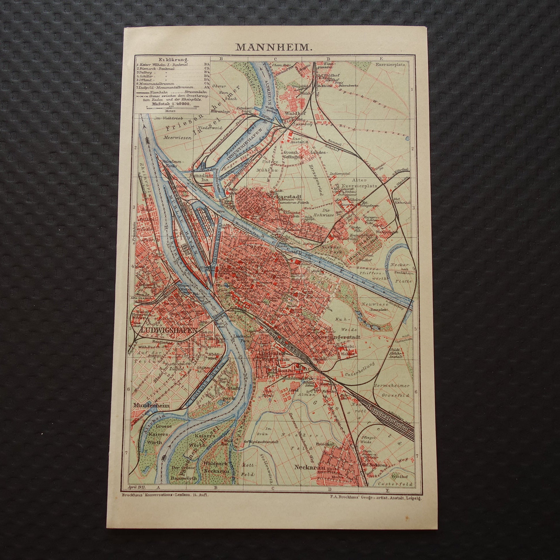Mannheim antieke plattegrond oude kaart van Mannheim Duitsland uit 1911 - originele vintage historische kaarten