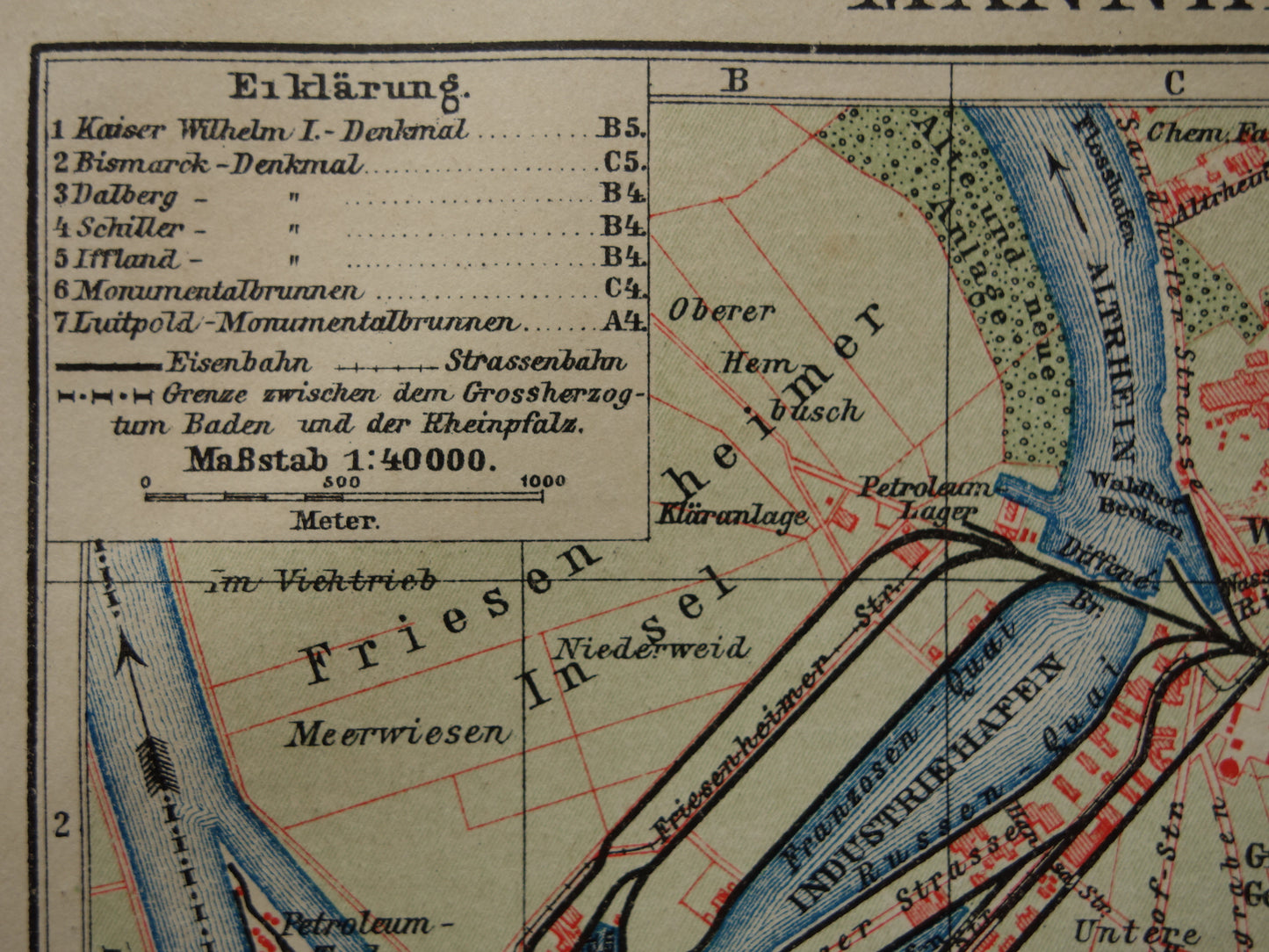Mannheim antieke plattegrond oude kaart van Mannheim Duitsland uit 1911 - originele vintage historische kaarten