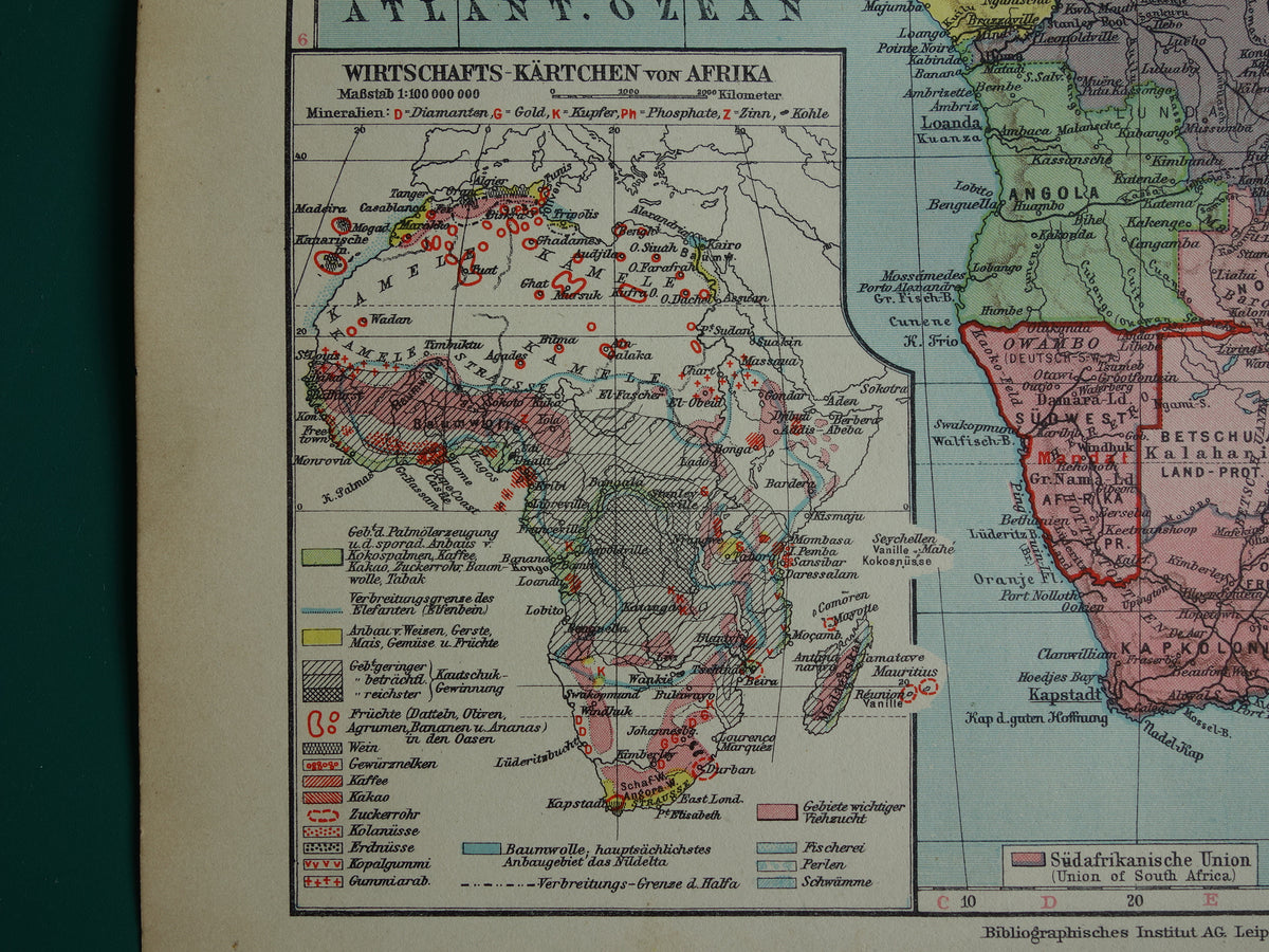 Alte Karte von Afrika aus dem Jahr 1931, originale historische Karte des afrikanischen Kontinents – alte deutsche Karten