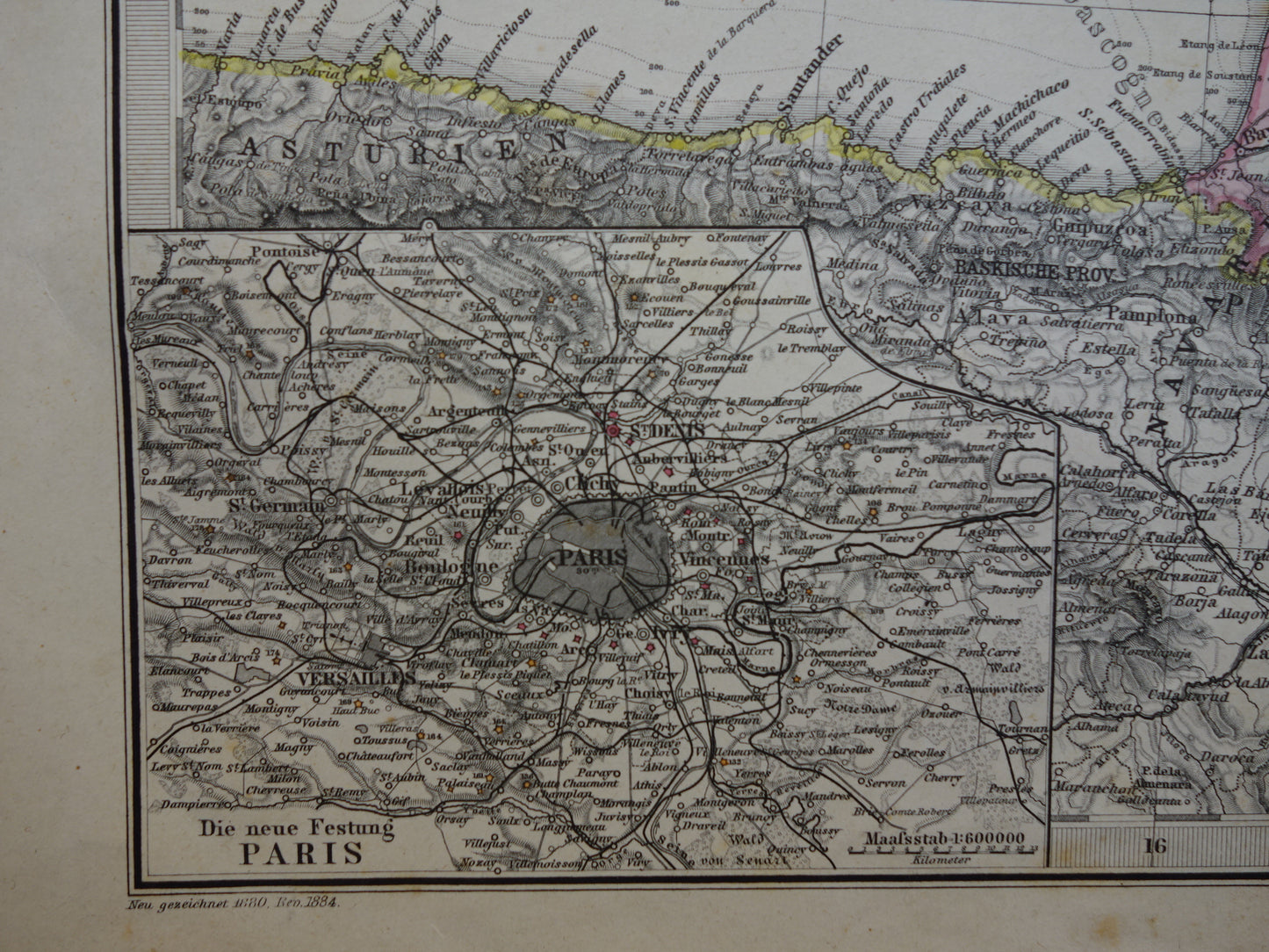 FRANKRIJK oude landkaart uit 1884 originele antieke Duitse kaart van Frankrijk 37x45cm