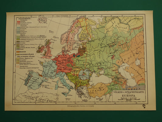 Oude kaart van Europa - kleine etnologische en linguïstische landkaart Europa- vintage kaarten