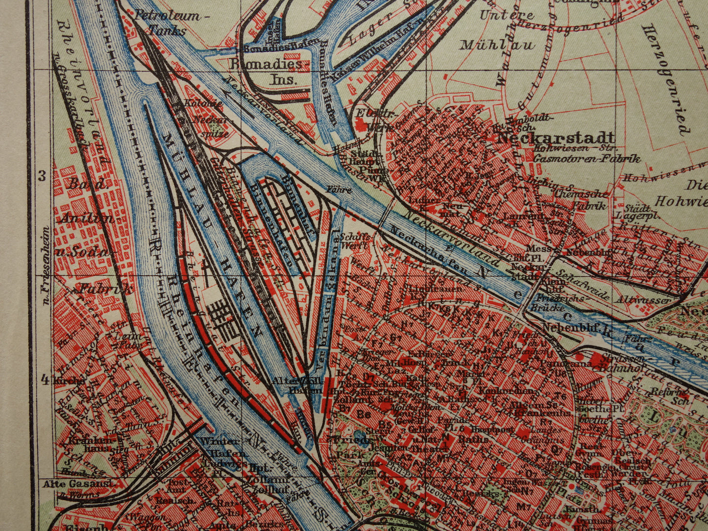 Mannheim antieke plattegrond oude kaart van Mannheim Duitsland uit 1911 - originele vintage historische kaarten