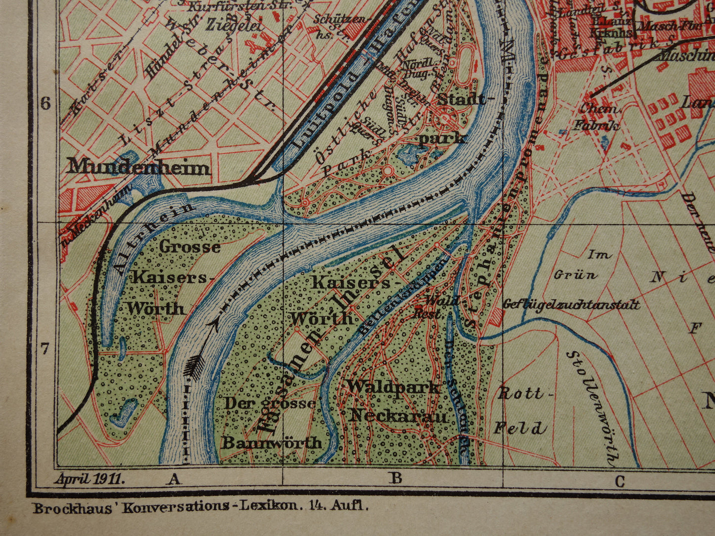 Mannheim antieke plattegrond oude kaart van Mannheim Duitsland uit 1911 - originele vintage historische kaarten