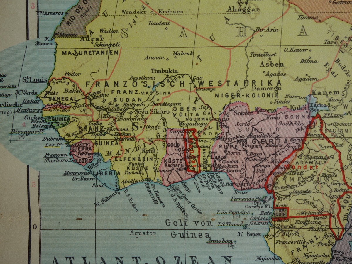 Alte Karte von Afrika aus dem Jahr 1931, originale historische Karte des afrikanischen Kontinents – alte deutsche Karten
