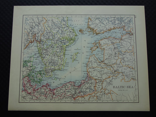 Oostzee Oude kaart van de Baltische Zee uit 1901 originele antieke Engelse landkaart Baltic Sea
