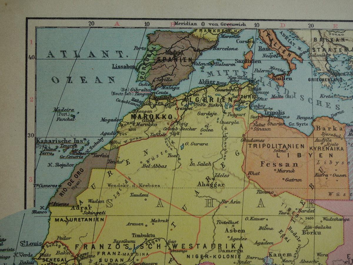 Alte Karte von Afrika aus dem Jahr 1931, originale historische Karte des afrikanischen Kontinents – alte deutsche Karten