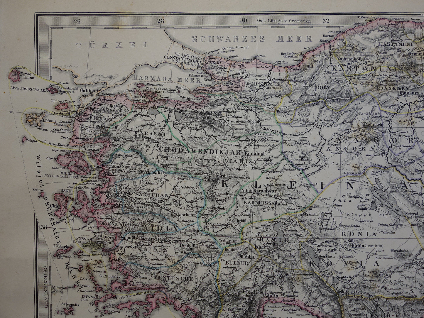 TURKIJE oude landkaart uit 1884 originele antieke Duitse kaart van Palestina Syrië 36x45cm