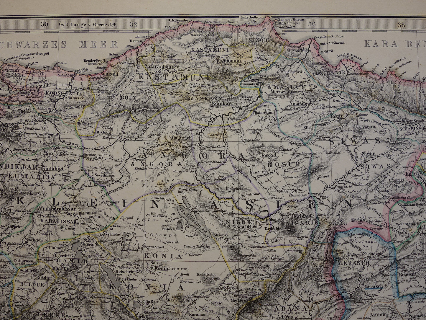 TURKIJE oude landkaart uit 1884 originele antieke Duitse kaart van Palestina Syrië 36x45cm