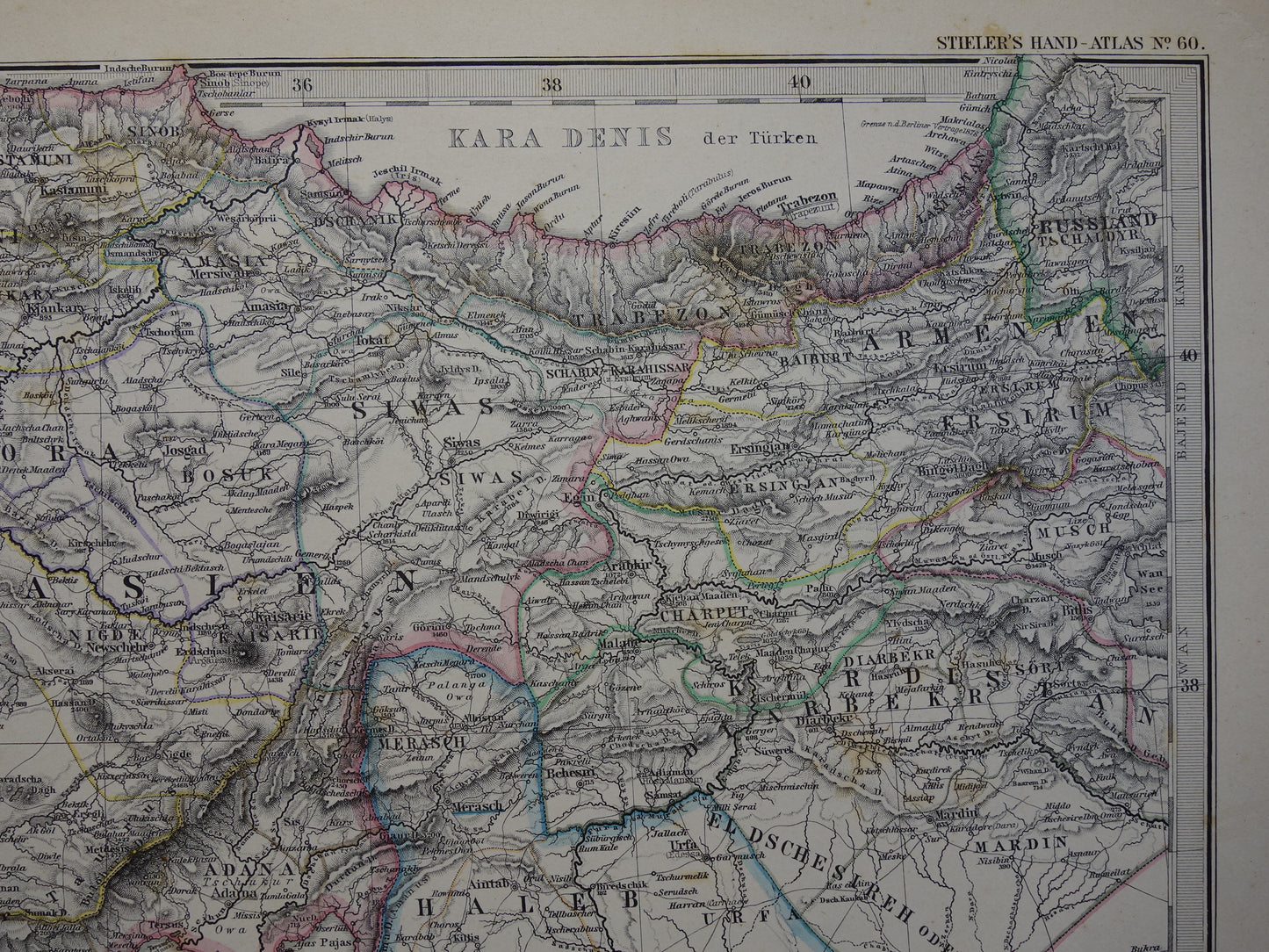 TURKIJE oude landkaart uit 1884 originele antieke Duitse kaart van Palestina Syrië 36x45cm