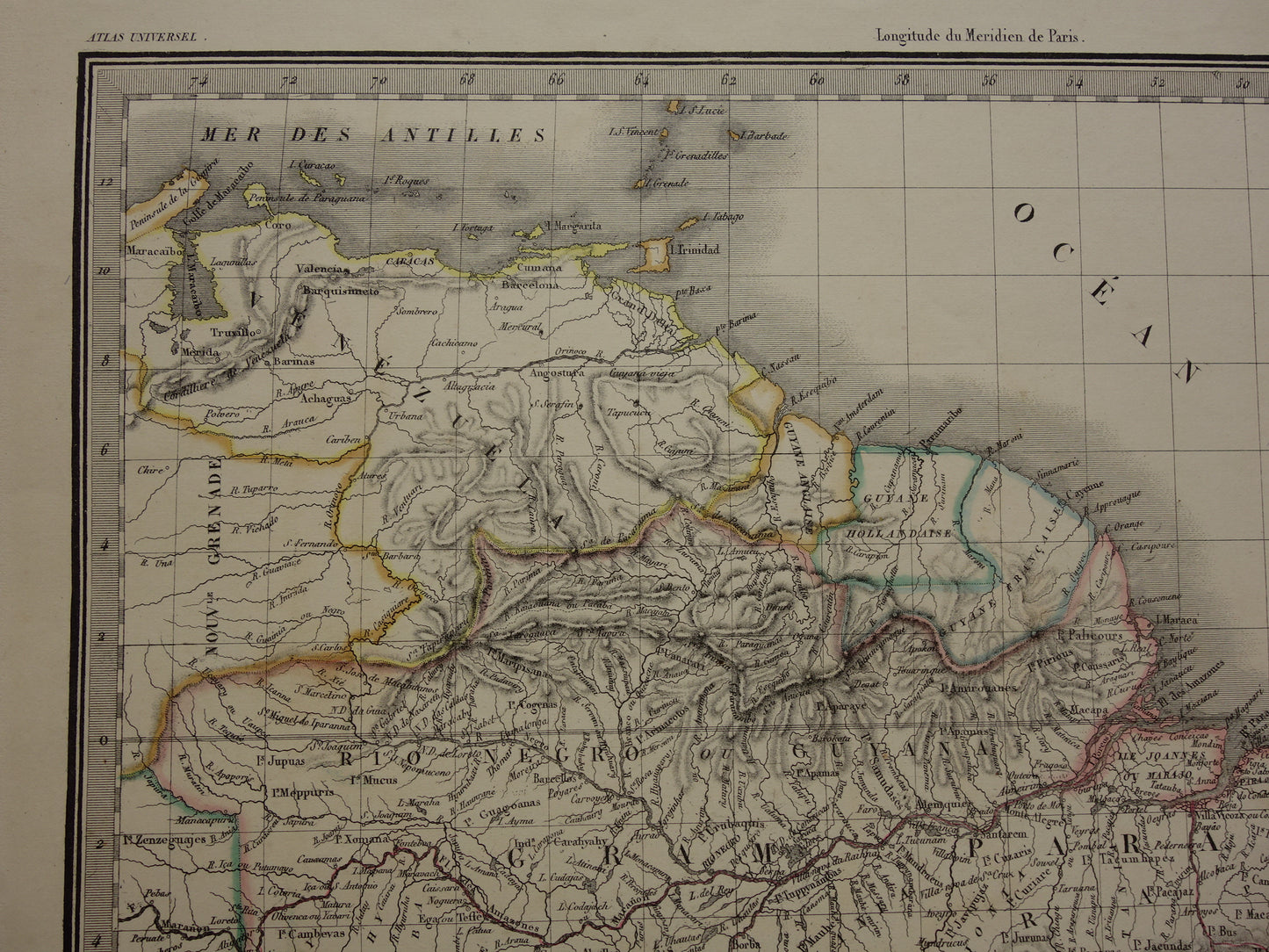 BRAZILIË Grote oude kaart van Brazilië uit 1851 Originele antieke landkaart met jaartal